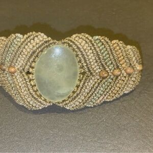 Artisan Woven Bracelet with Green Stone
